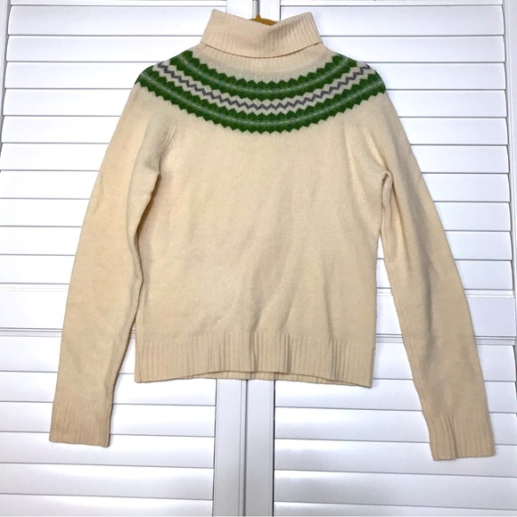 J. Crew Sweaters - J. Crew Lambswool Turtleneck Sweater Alpine Holiday Size Medium Cream Green